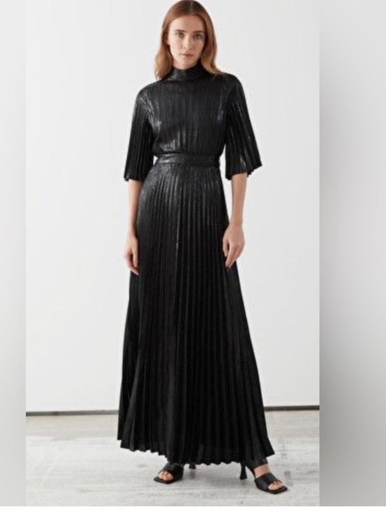 And Other Stories Dresses & Skirts - & Other Stories Black accordion Pleated Maxi Dress with High Neck shimmer 6